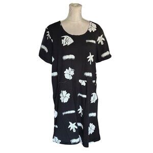 Vintage 90's Black with White Fish Print Stretchy Cotton Maxi Dress size Large